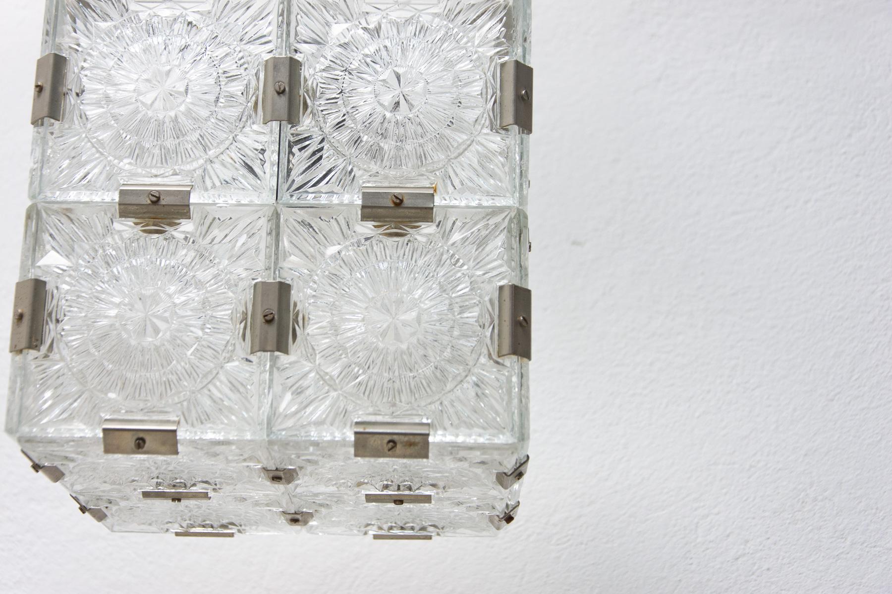 Mid-Century Modern Glass Cube Pendant from Kamenický Šenov, 1970s For Sale