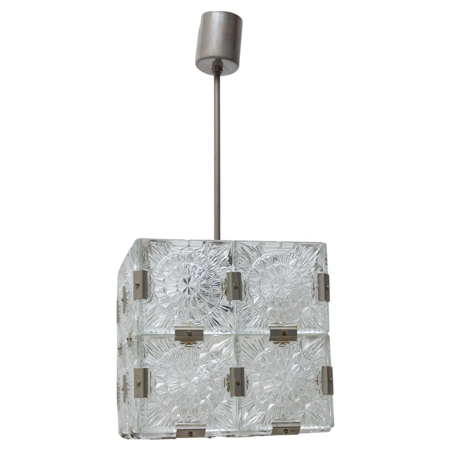 Lampe à suspension cubique en verre de Kamenick enov, années 1970