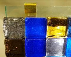 Lampe murale cubique en verre, création belge par J. Nonnon