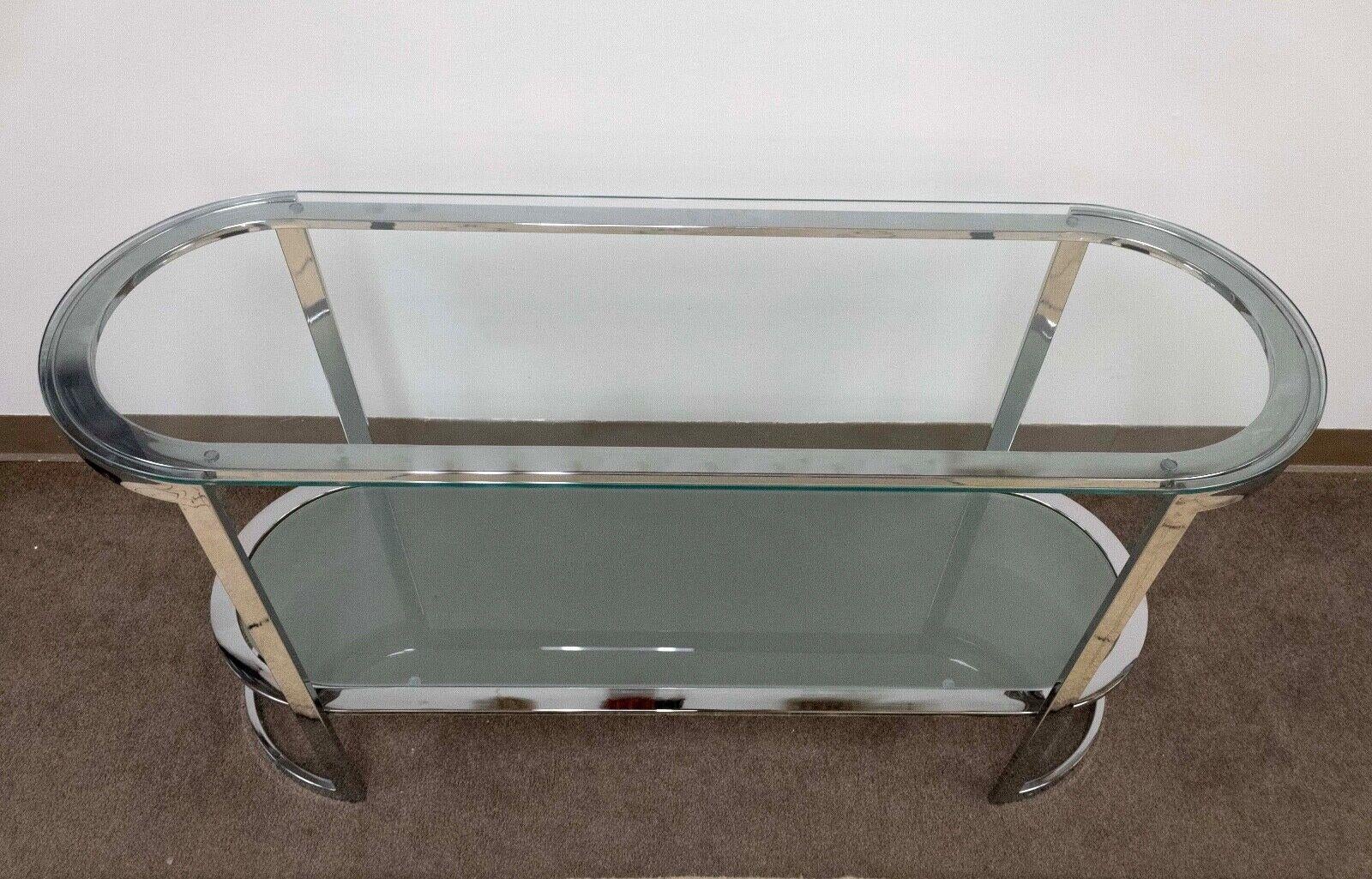 Glass & Curved Chrome Console Table Contemporary Modern For Sale 4