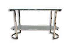 Glass & Curved Chrome Console Table Contemporary Modern