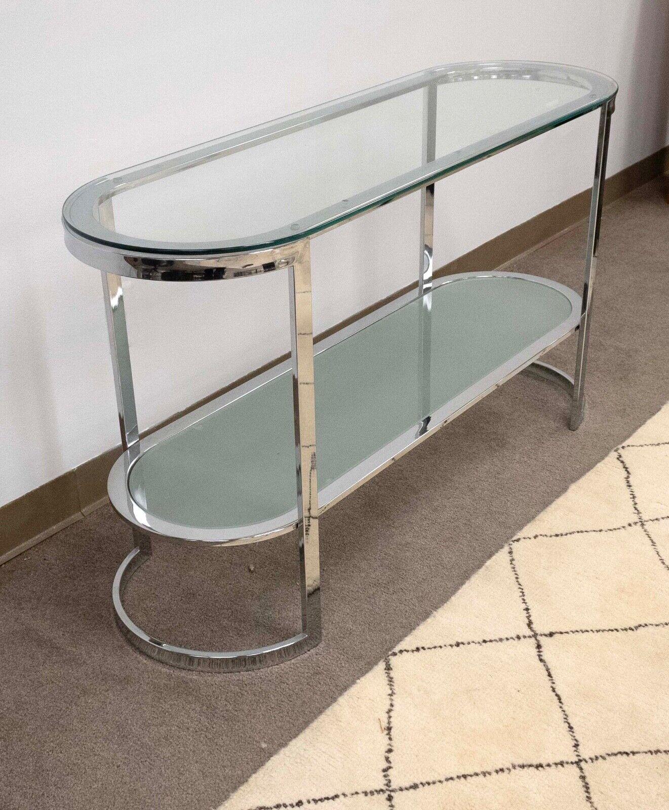 20ième siècle Table console en verre et chrome incurvé Contemporary Modernity en vente