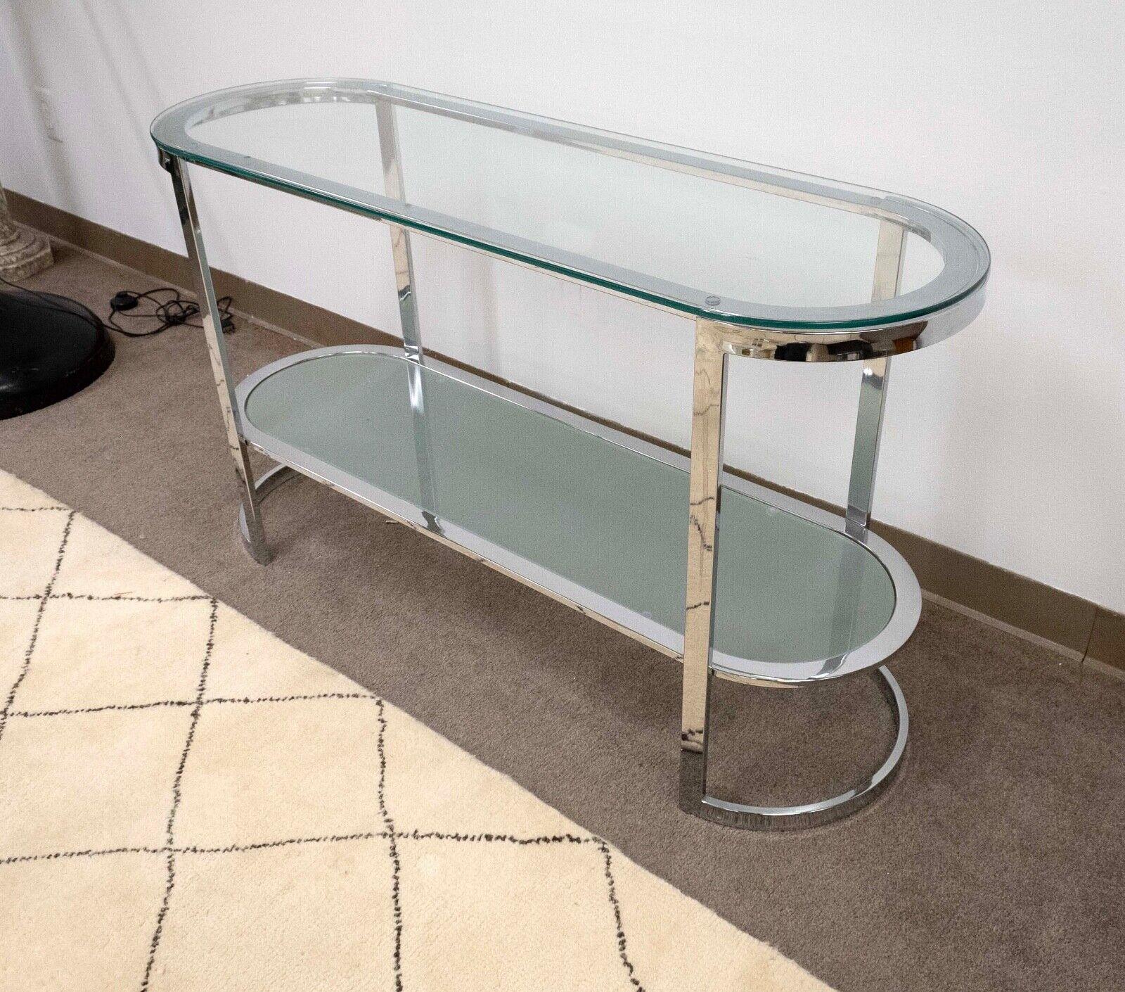 Glass & Curved Chrome Console Table Contemporary Modern In Good Condition For Sale In Keego Harbor, MI