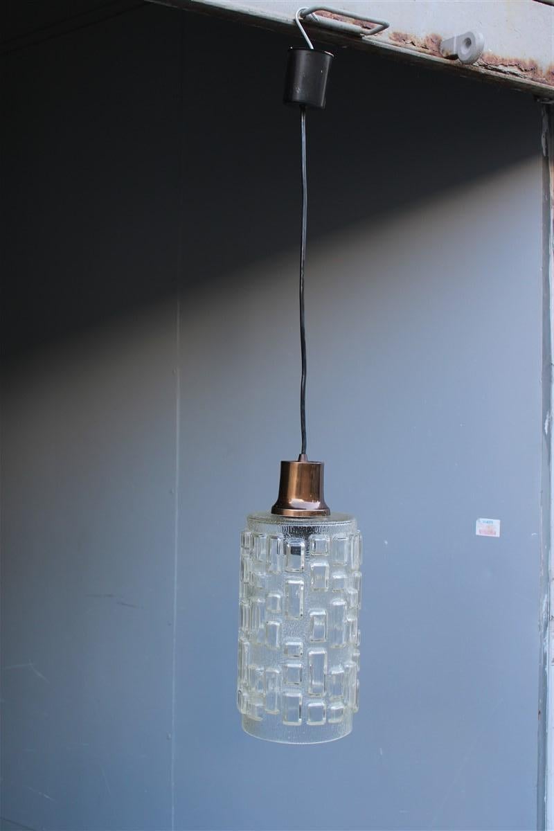 Lustre à cylindre en verre avec décorations géométriques 1960s Italie
