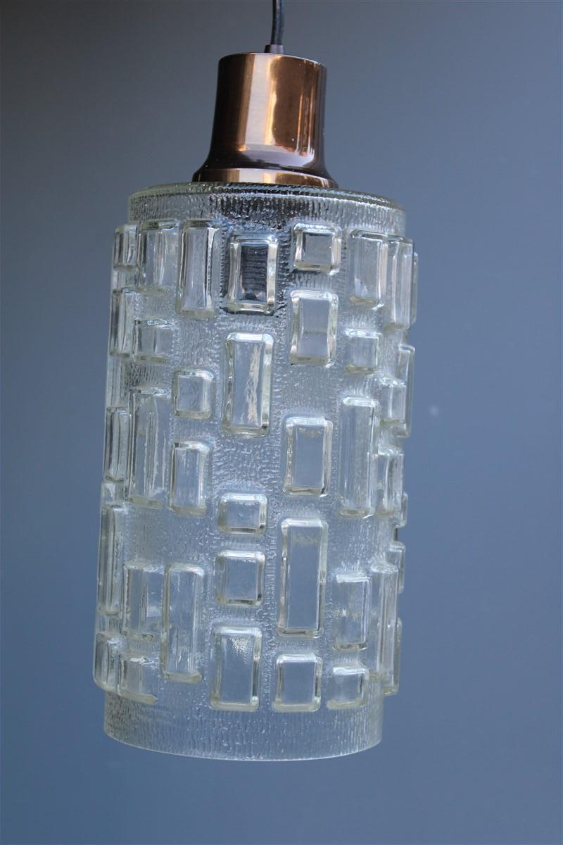 Mid-Century Modern Glass Cylinder Chandelier with Geometric Decorations, 1960s  Italy For Sale