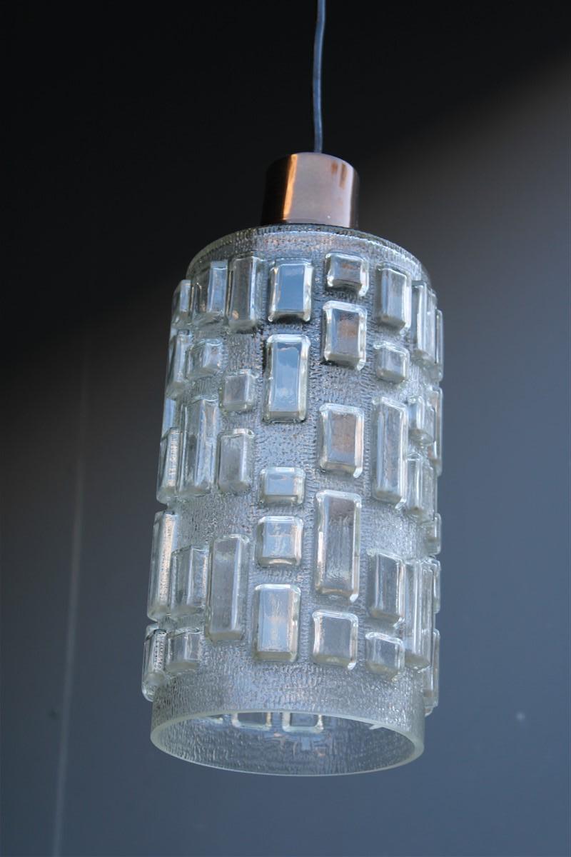 Italian Glass Cylinder Chandelier with Geometric Decorations, 1960s  Italy For Sale