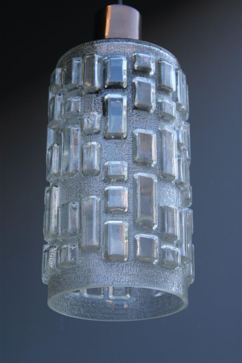 Milieu du XXe siècle Lustre à cylindre en verre à décorations géométriques, Italie, années 1960 en vente