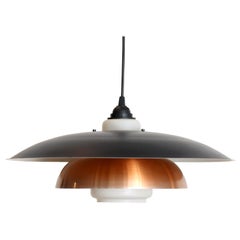 Glass Danish Design Hanging Lamp with Black and Copper Rings