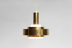 Glass Danish Design Hanging Lamp with Brass Rings