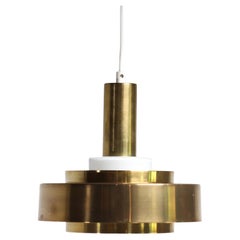Glass Danish Design Hanging Lamp with Brass Rings
