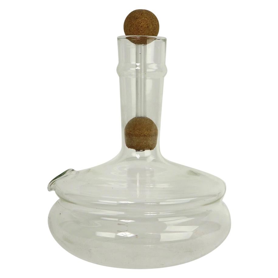 Glass Decanter with Cork Barbell Stopper Possibly Pyrex or Schott For Sale