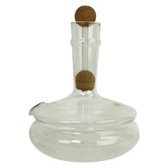 Retro Glass Decanter with Cork Barbell Stopper Possibly Pyrex or Schott