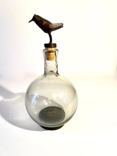 Glass Decanter with Hand Crafted Metal Bird from the Estate of Tallulah Bankhead