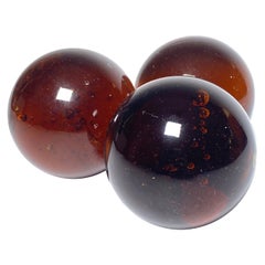 Bals décoratifs en verre, couleur marron, France 1970, lot de 3