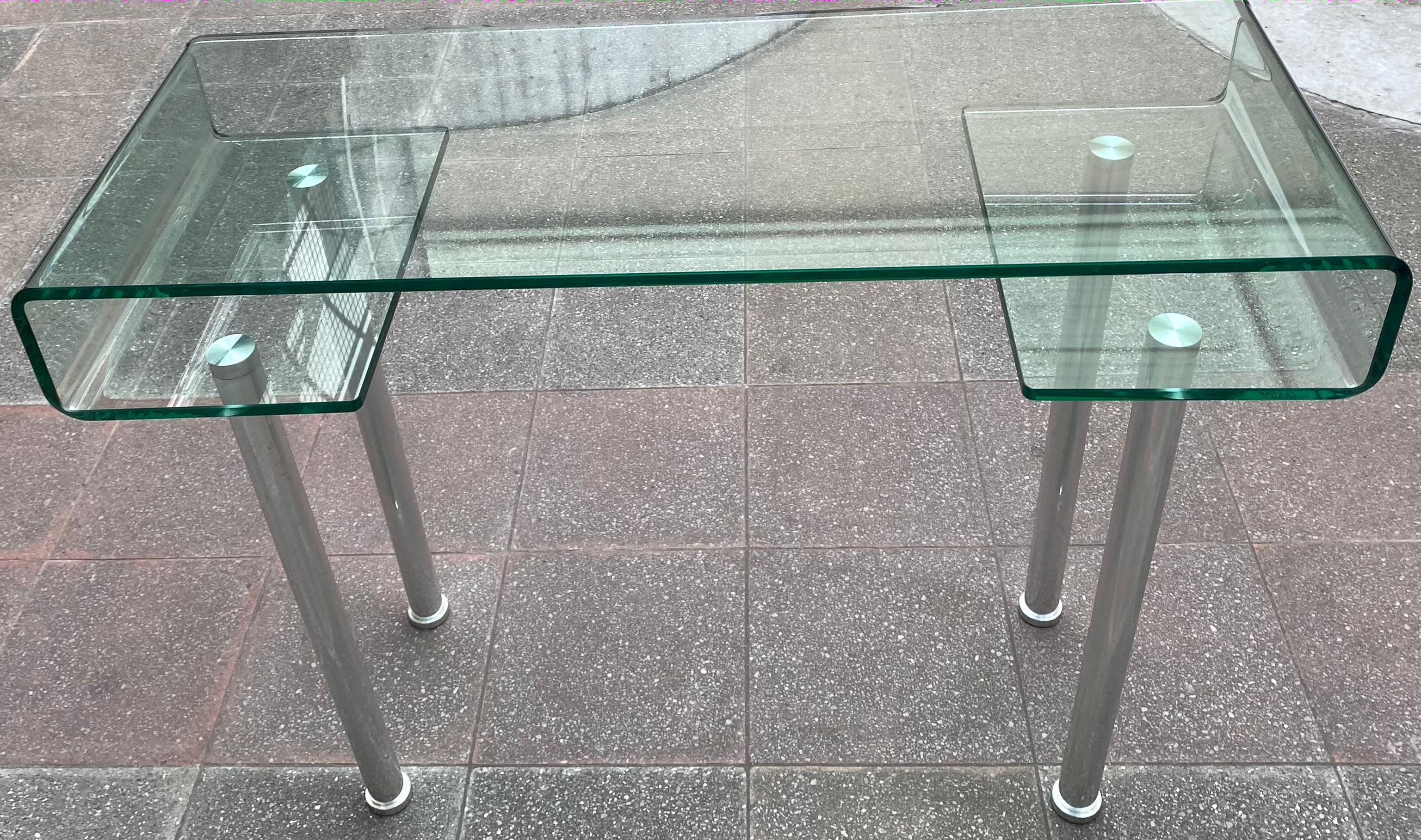 Late 20th Century Desk / console Gae Aulenti 'Dlg' Glass and Stainless Steel For Sale