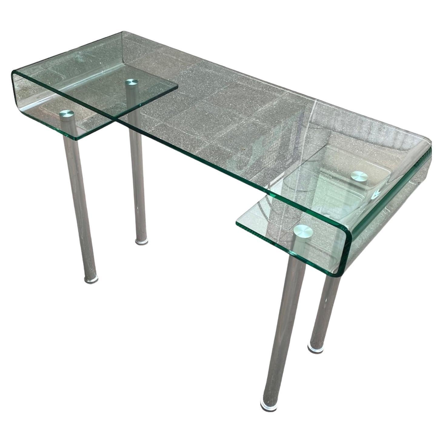 Bureau/console Gae Aulenti Dlg en verre et acier inoxydable