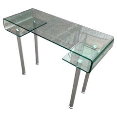 Retro Desk / console Gae Aulenti 'Dlg' Glass and Stainless Steel