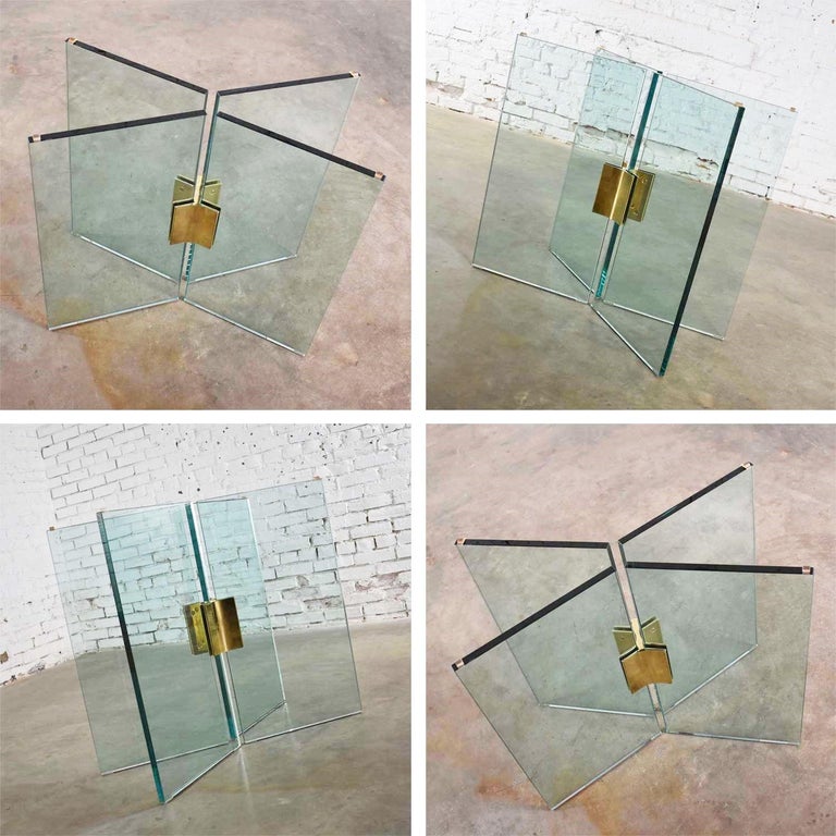 Glass Dining Table with Brass Plated Connector Attributed to the Pace Collection For Sale 4