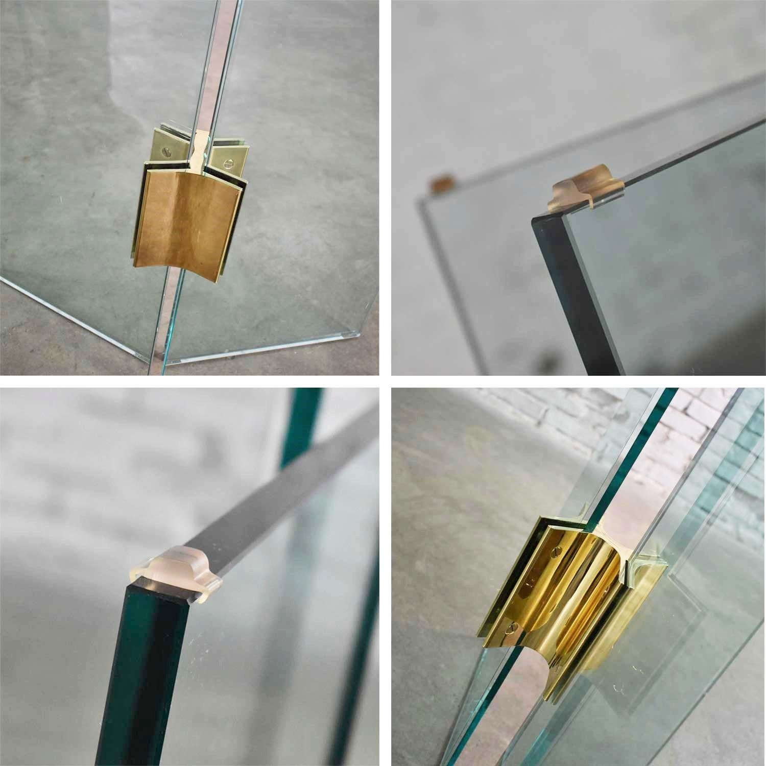 Modern Glass Dining Table Brass Plated Connector Attributed to Pace Collection For Sale 4