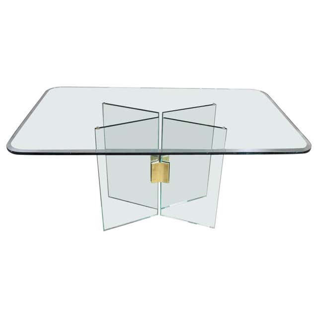 All Glass Inn Table Modern All Glass Dining Table V Double Pedestal Base Style The Pace ...