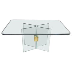 Modern Glass Dining Table Brass Plated Connector Attributed to Pace Collection