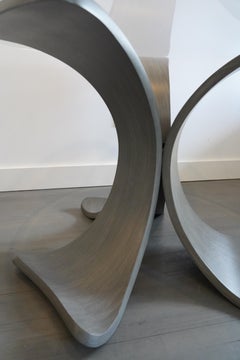 Glass Dining Table with Dove Grey Oak ”Orchid” Three Petal Base