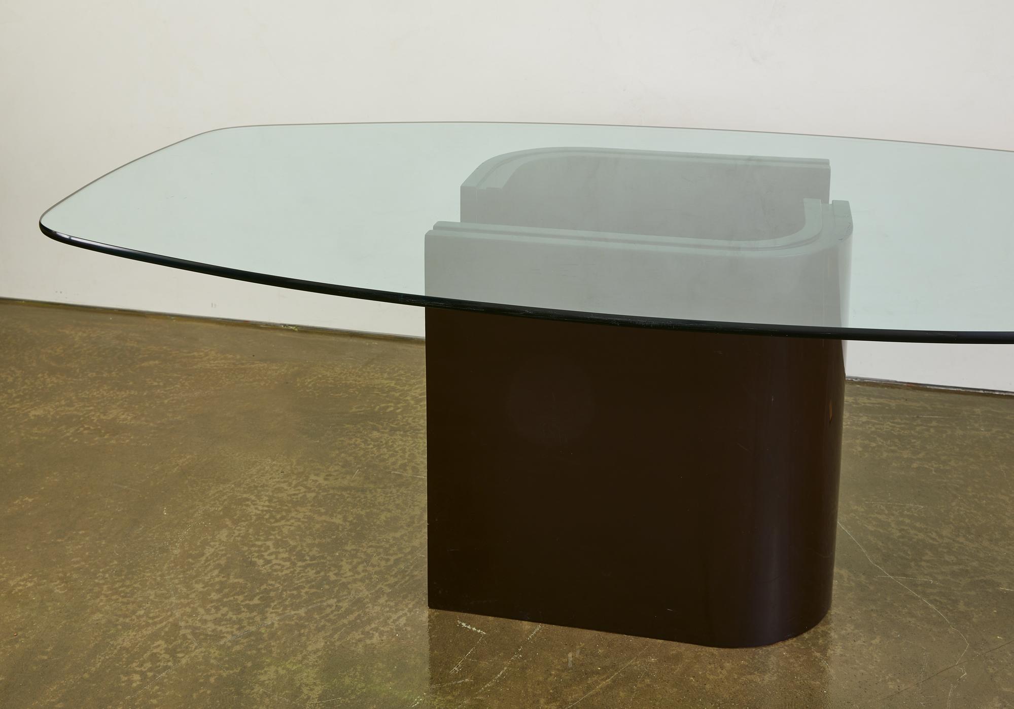 Modern Glass Dining Table with Lacquered Sculptural Base Attributed to Alberto Churba For Sale