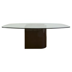 Glass Dining Table with Lacquered Sculptural Base Attributed to Alberto Churba