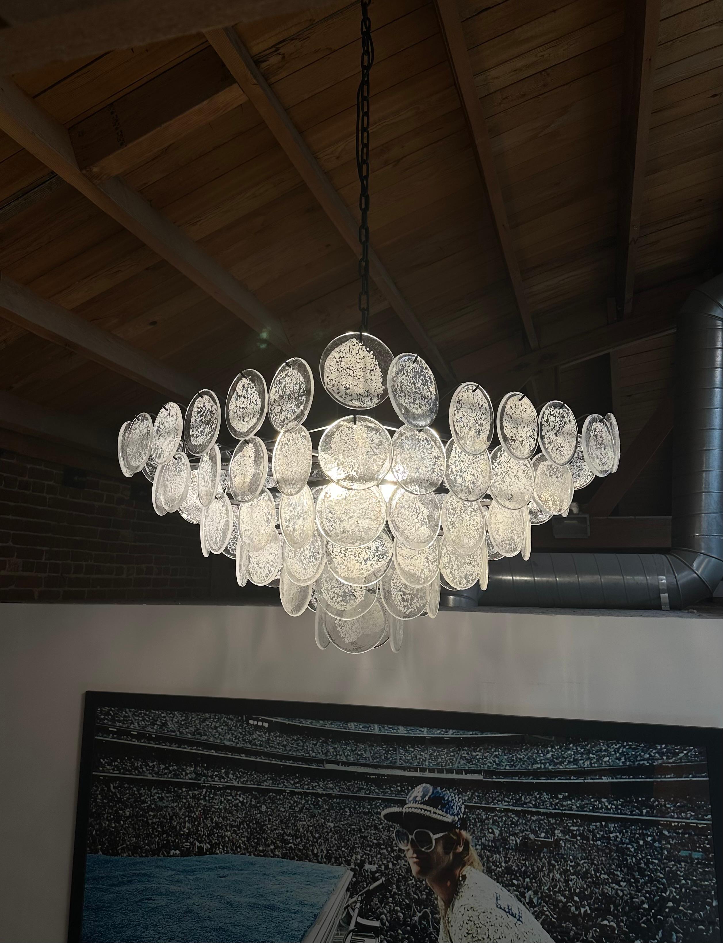 Art Deco Glass Disc Fringe Chandelier For Sale