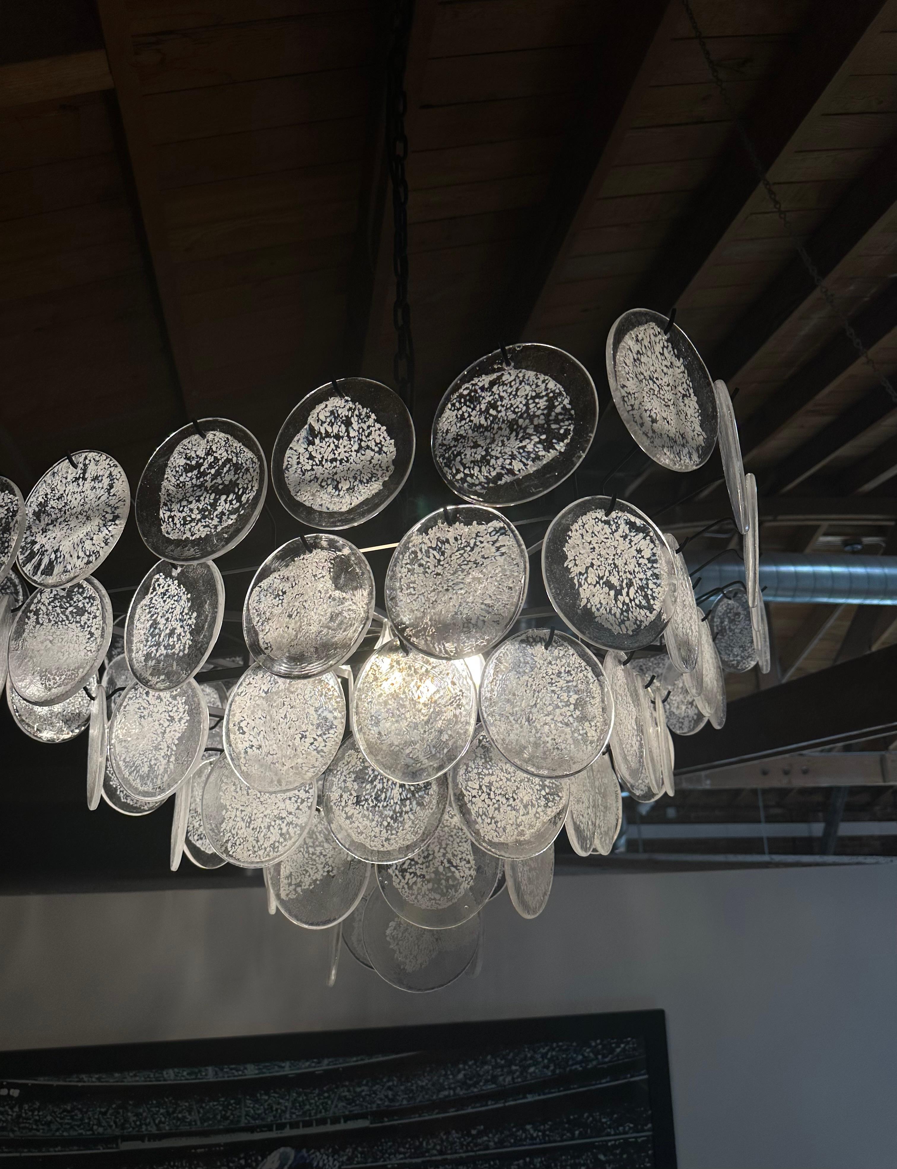 Glass Disc Fringe Chandelier In Excellent Condition For Sale In Los Angeles, CA