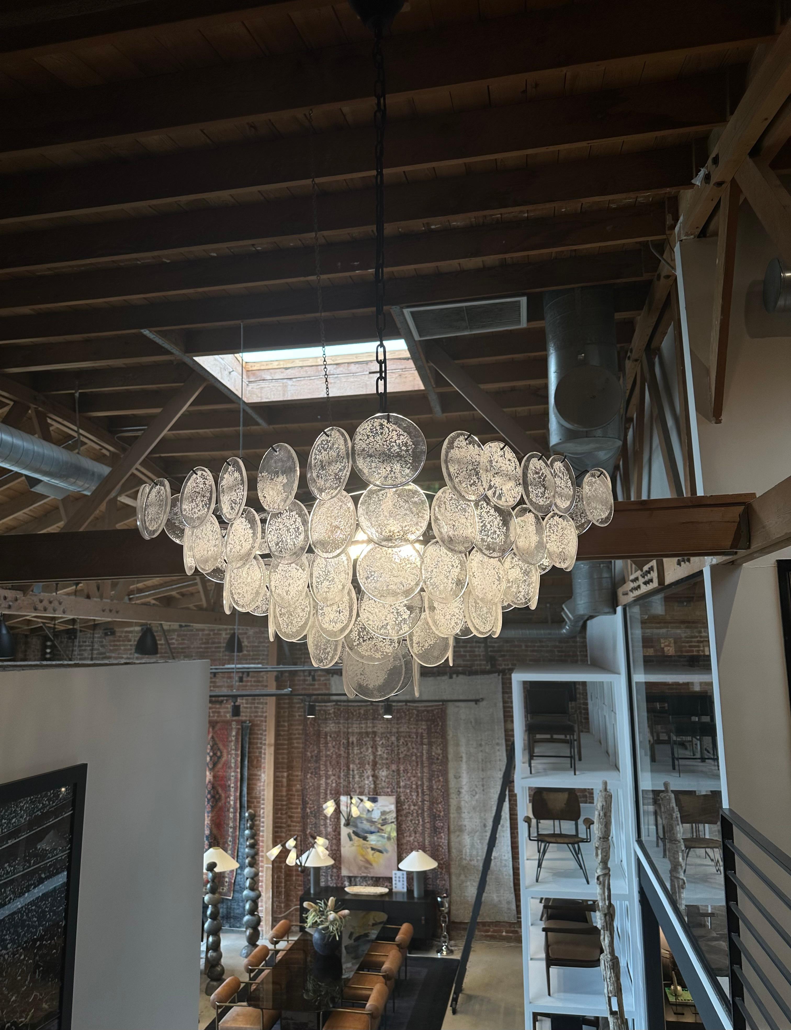 Contemporary Glass Disc Fringe Chandelier For Sale