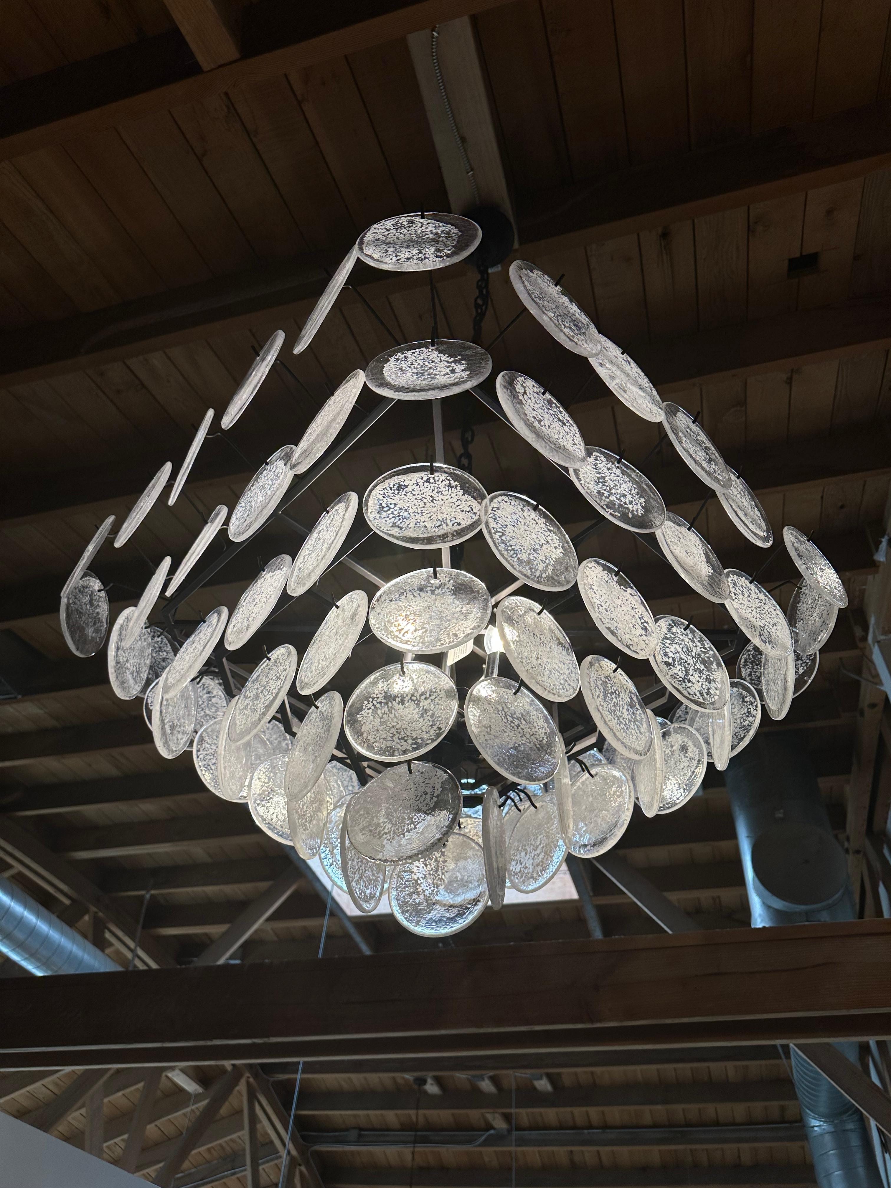 Glass Disc Fringe Chandelier For Sale 1