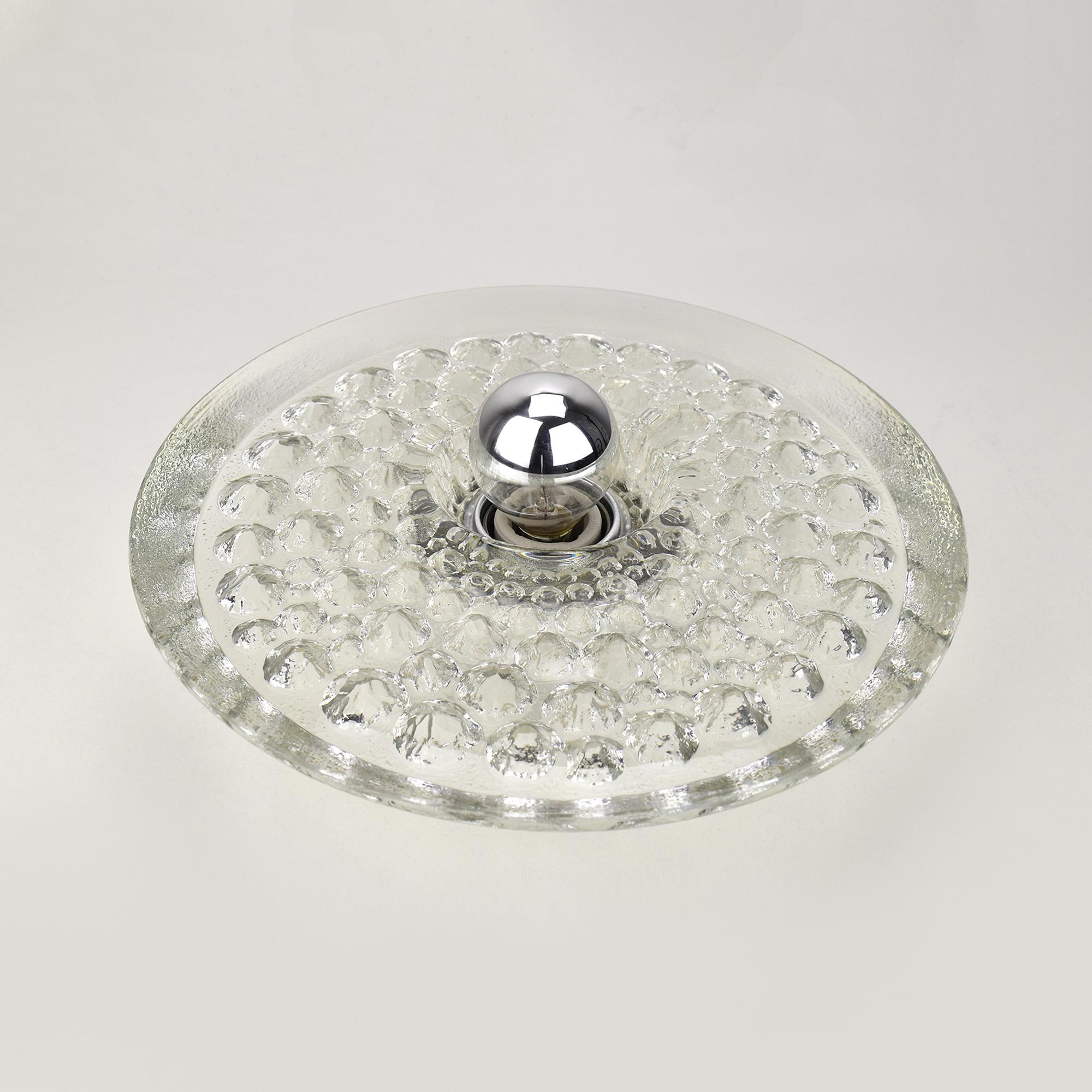 Glass Disc Wall Sconce / Flush Mount, Koch & Lowy by Peill Putzler, Germany In Good Condition For Sale In Bad Säckingen, DE