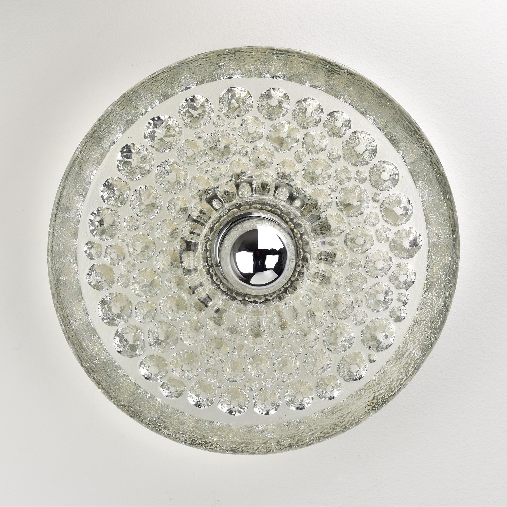 Glass Disc Wall Sconce / Flush Mount, Koch & Lowy by Peill Putzler, Germany For Sale 1