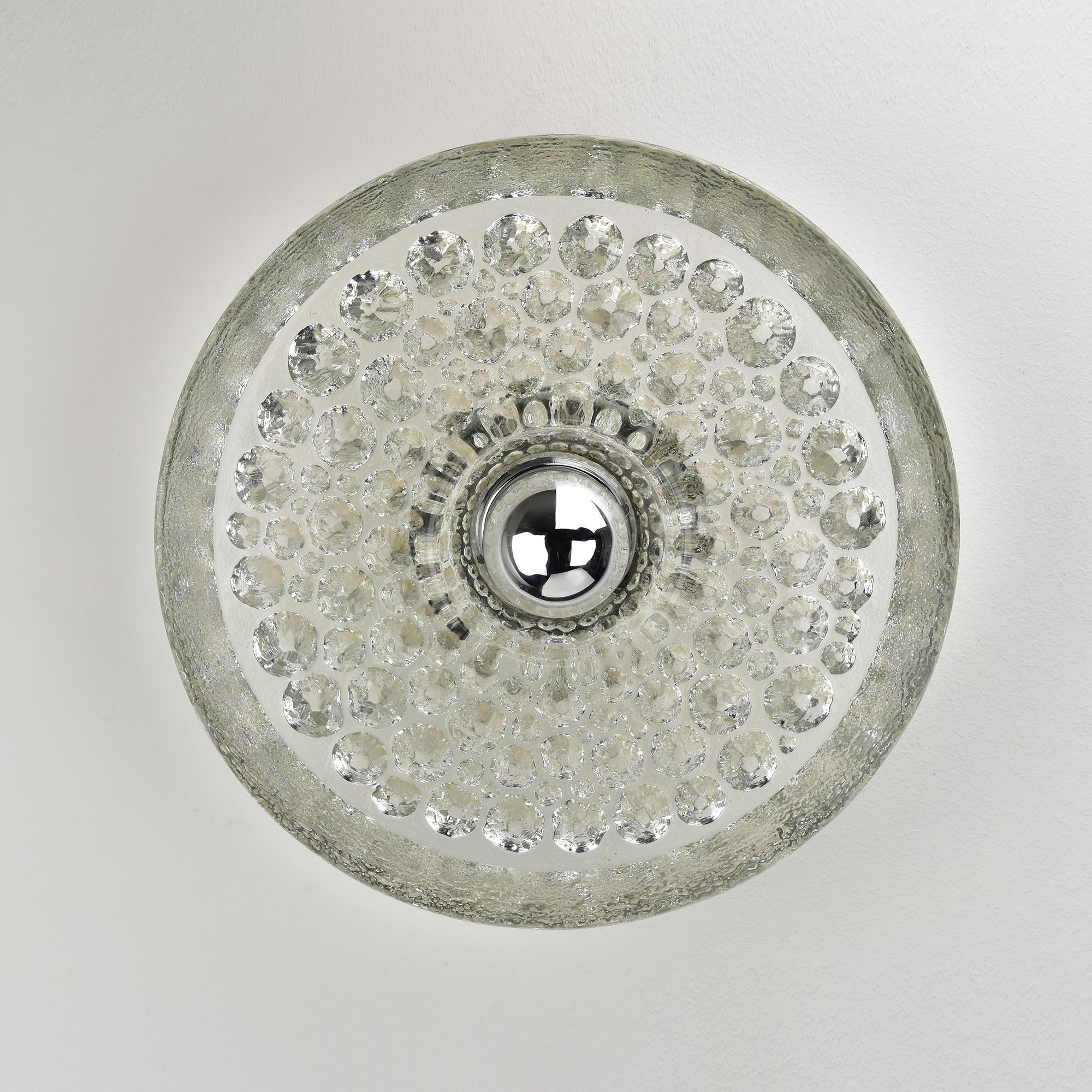 Glass Disc Wall Sconce / Flush Mount, Koch & Lowy by Peill Putzler, Germany For Sale 2
