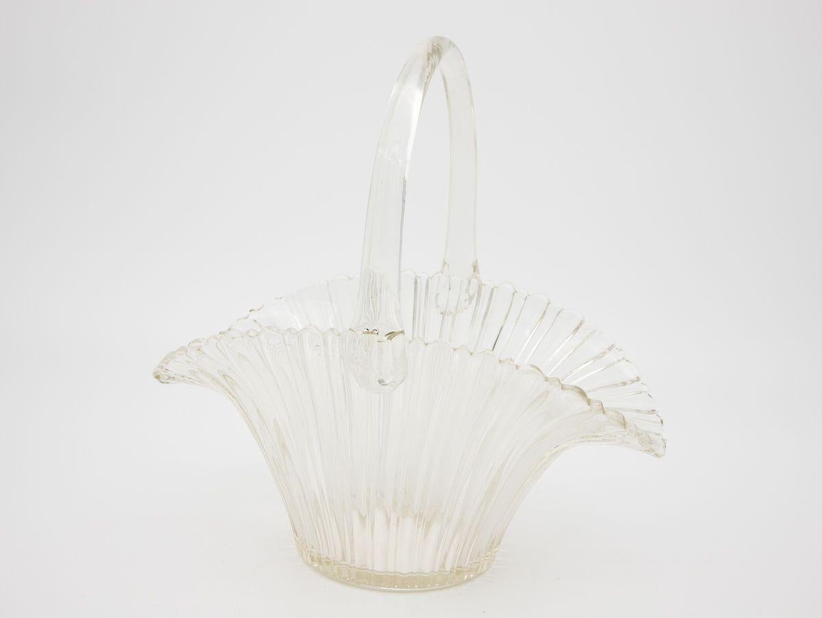 French Glass Dish in the Shape of a Basket For Sale