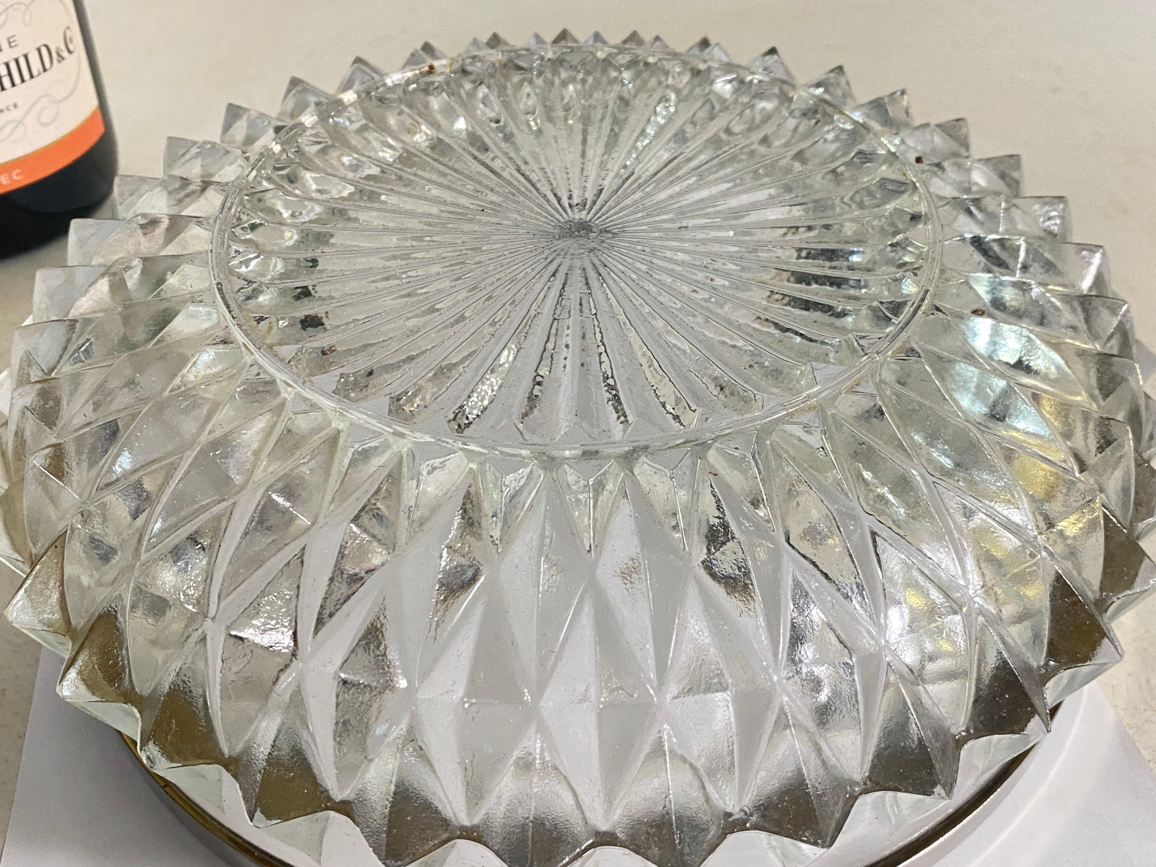 Art Deco Glass Dish Vide-Poche Bowl Glass and Metal Rond Pattern France 20th Century  For Sale
