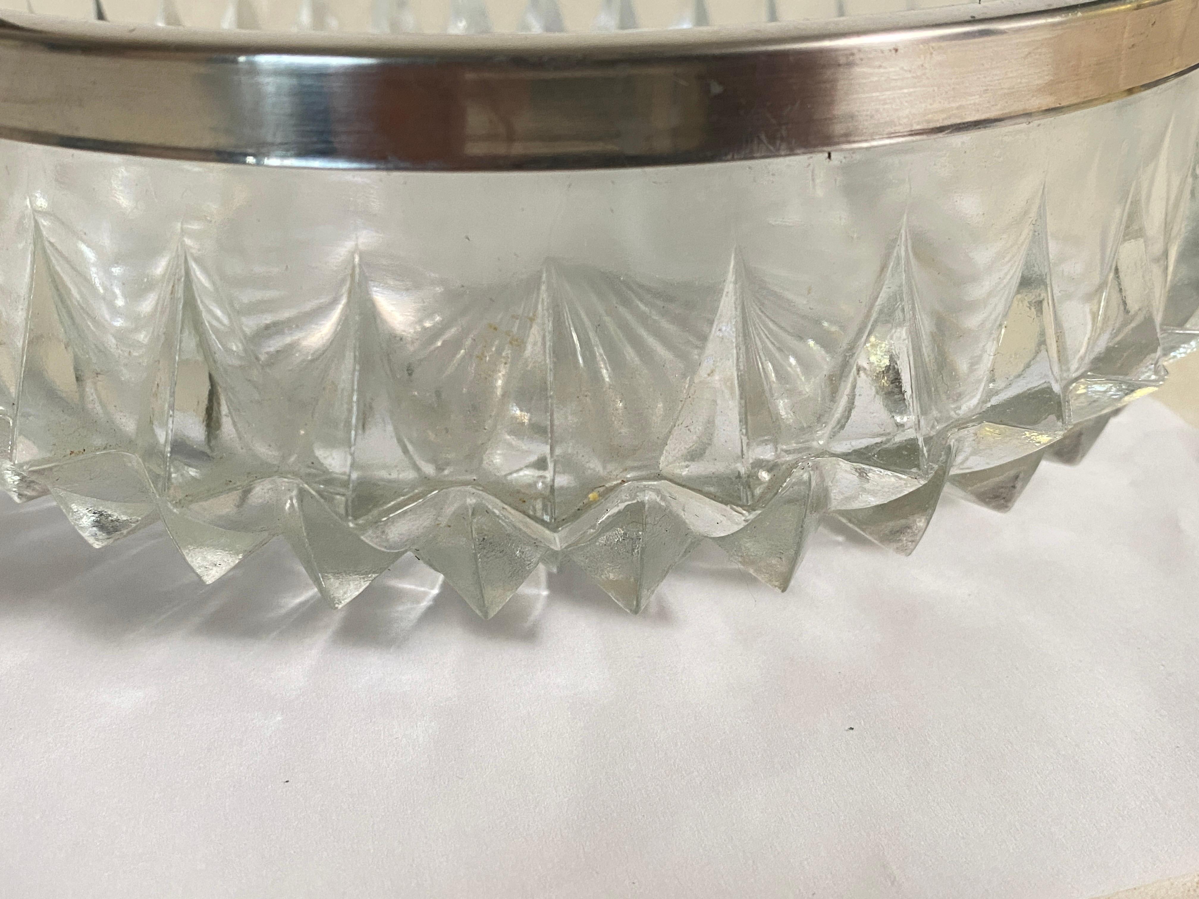 Glass Dish Vide-Poche Bowl Glass and Metal Rond Pattern France 20th Century  For Sale 2