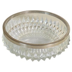 Vintage Glass Dish Vide-Poche Bowl Glass and Metal Rond Pattern France 20th Century 