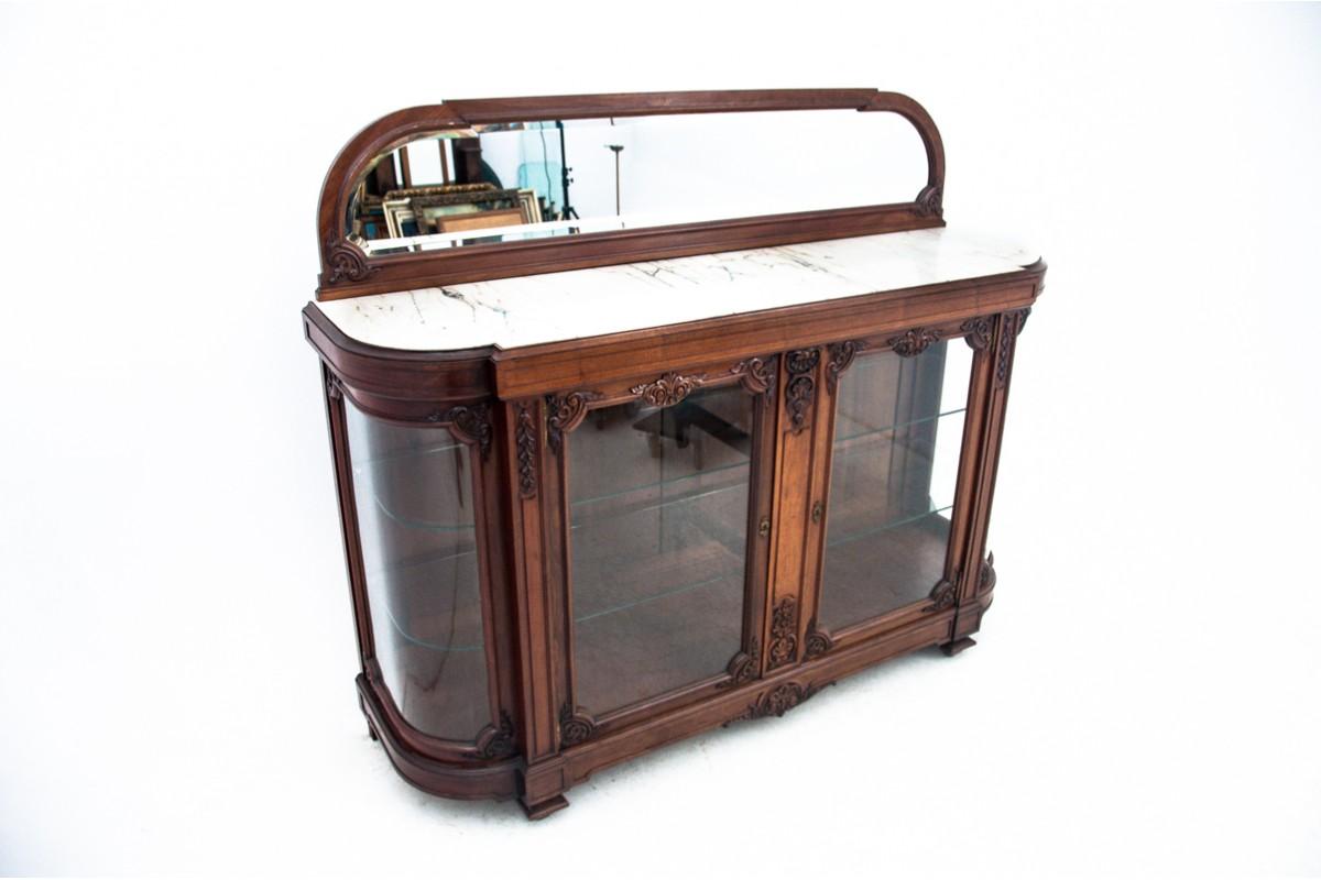 Walnut dining room buffet with marble top. We have 2 identical buffets if you wish to buy a set.
Perfect furniture to store and expose your dining porcelain or other valuables.
Produced in France in circa 1880s. Preserved in excellent condition.