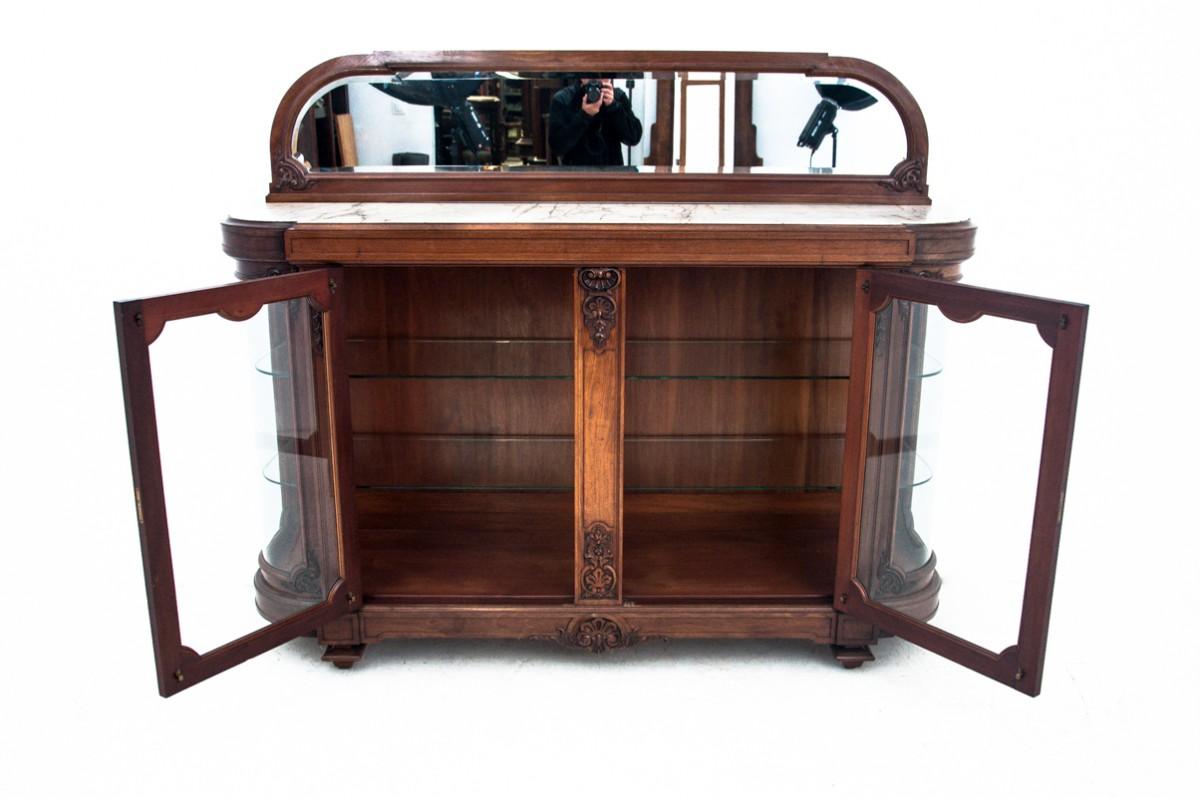 Louis Philippe Glass Display Buffet with Marble Top, France, 1880s For Sale