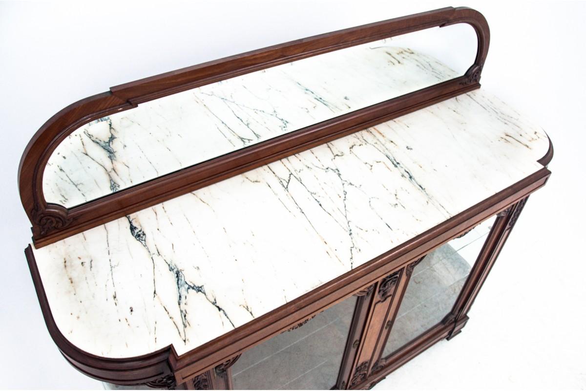 Late 19th Century Glass Display Buffet with Marble Top, France, 1880s For Sale