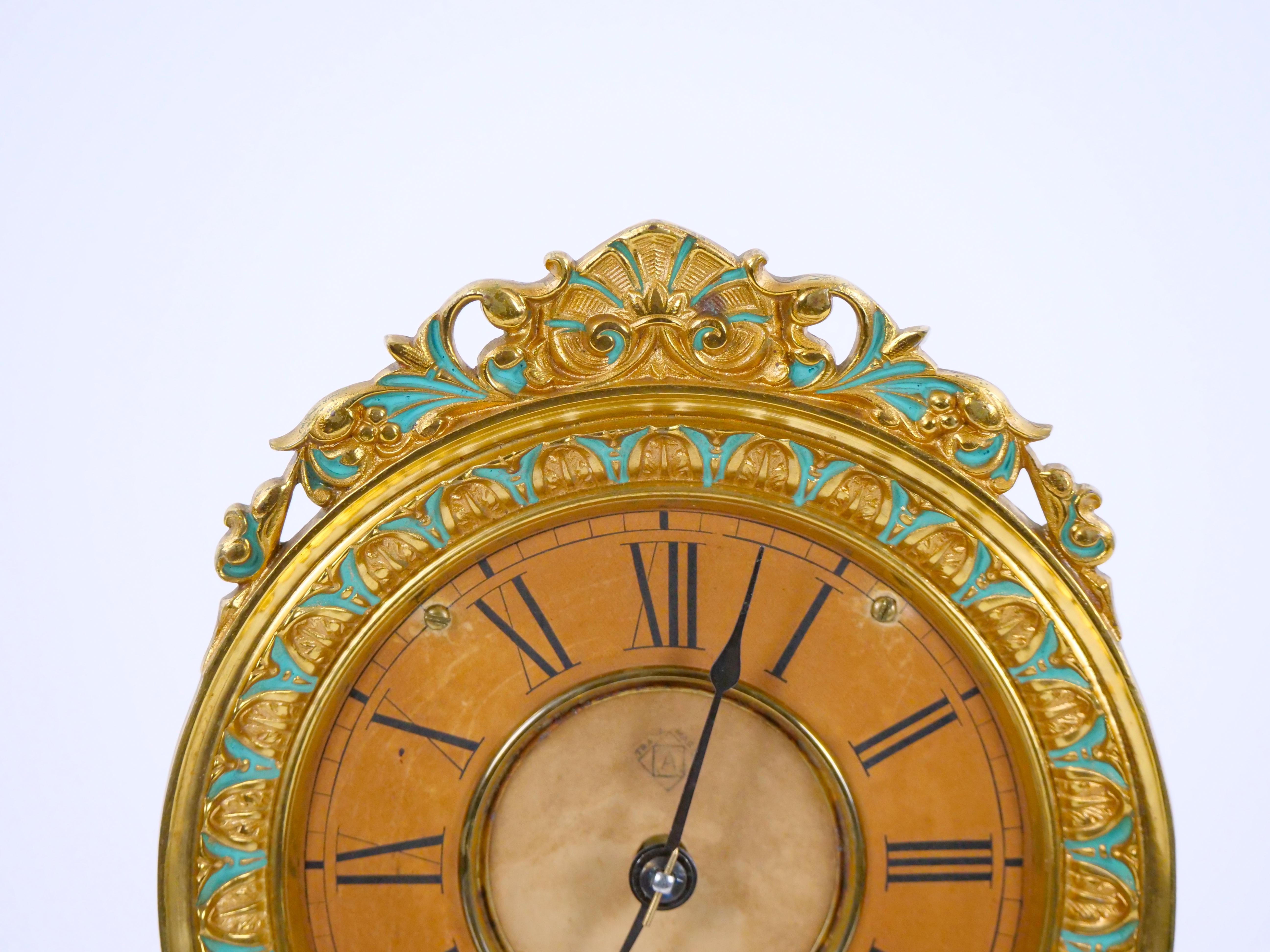 Late 19th Century Glass Dome Bronze / Porcelain Face Ansonian Crystal Palace Mantel Clock For Sale