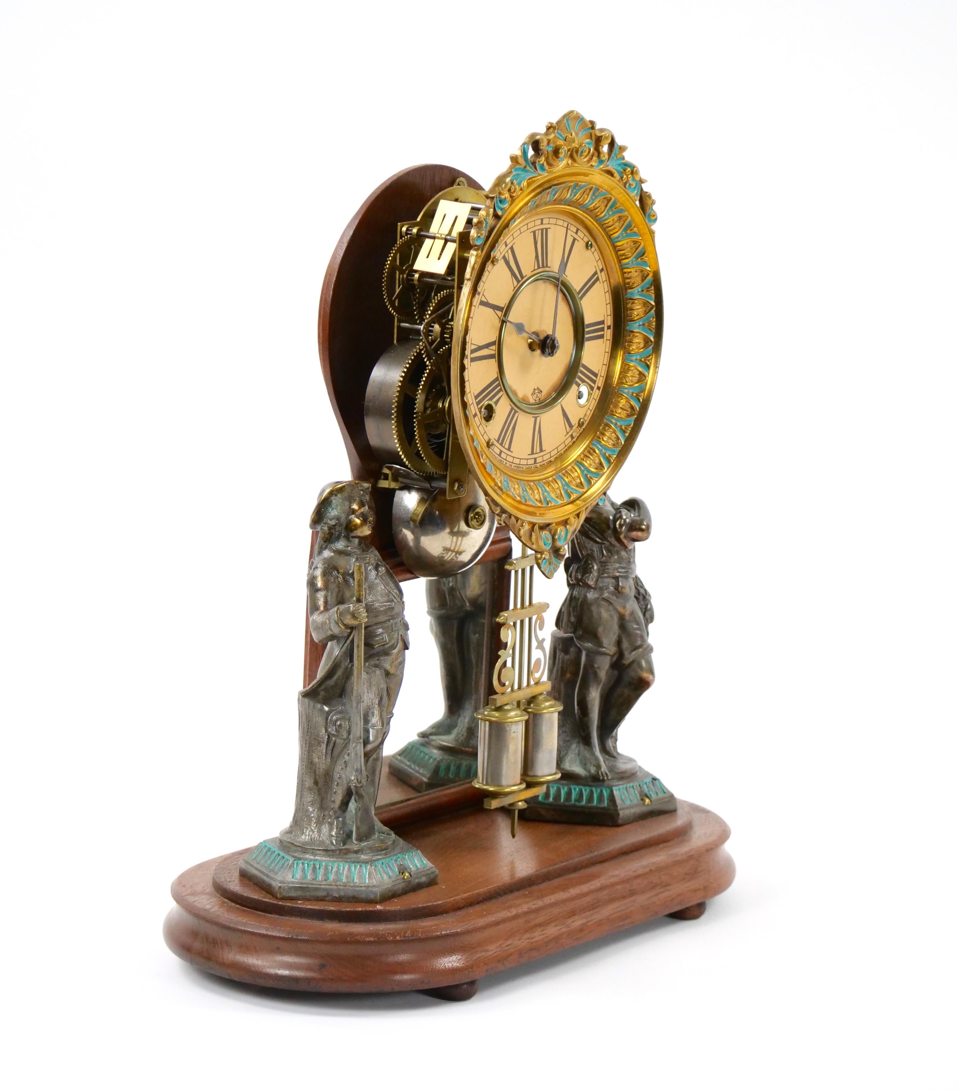 Elevate your home decor with the exquisite fusion of artistry and function embodied in the Glass Dome Bronze and Porcelain Face Ansonian Crystal Palace Mantel Clock. This remarkable timepiece is a testament to craftsmanship and elegance, designed to