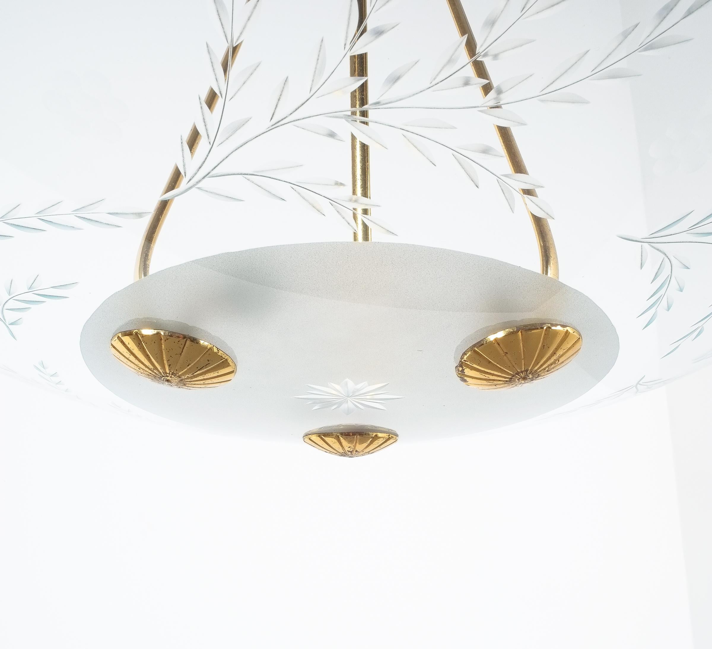 Mid-Century Modern Glass Dome Chandelier Attributed to Luigi Brusotti, circa 1945, Italy