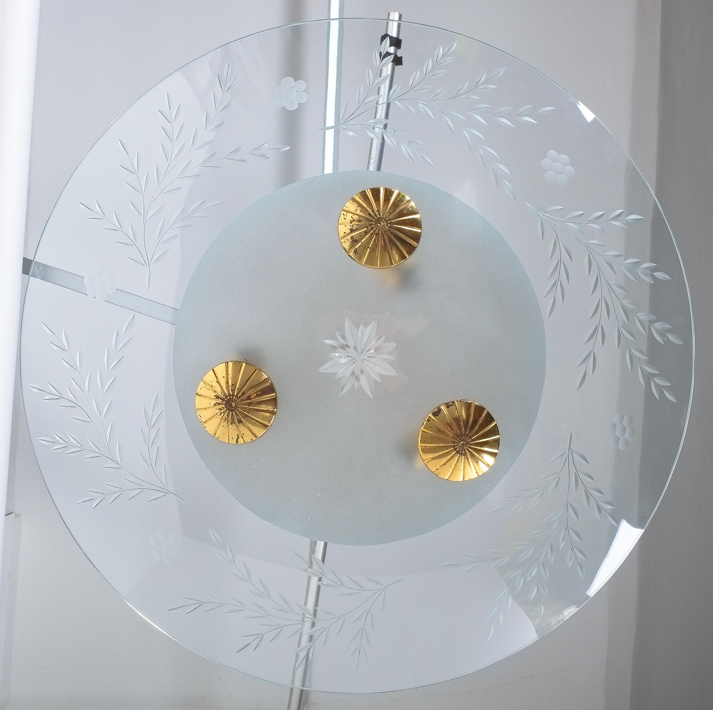 Mid-20th Century Glass Dome Chandelier Attributed to Luigi Brusotti, circa 1945, Italy