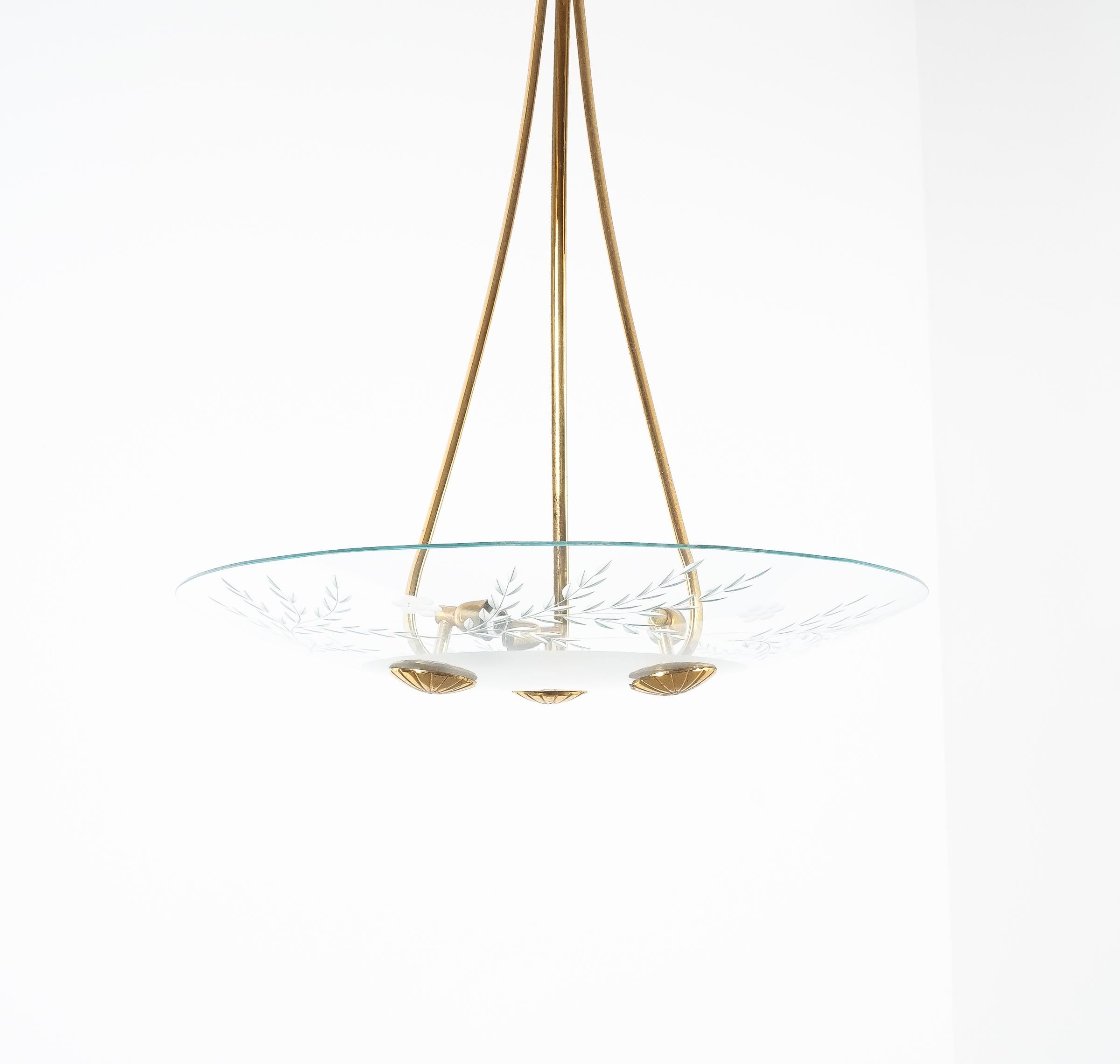 Glass Dome Chandelier Attributed to Luigi Brusotti, circa 1945, Italy 2