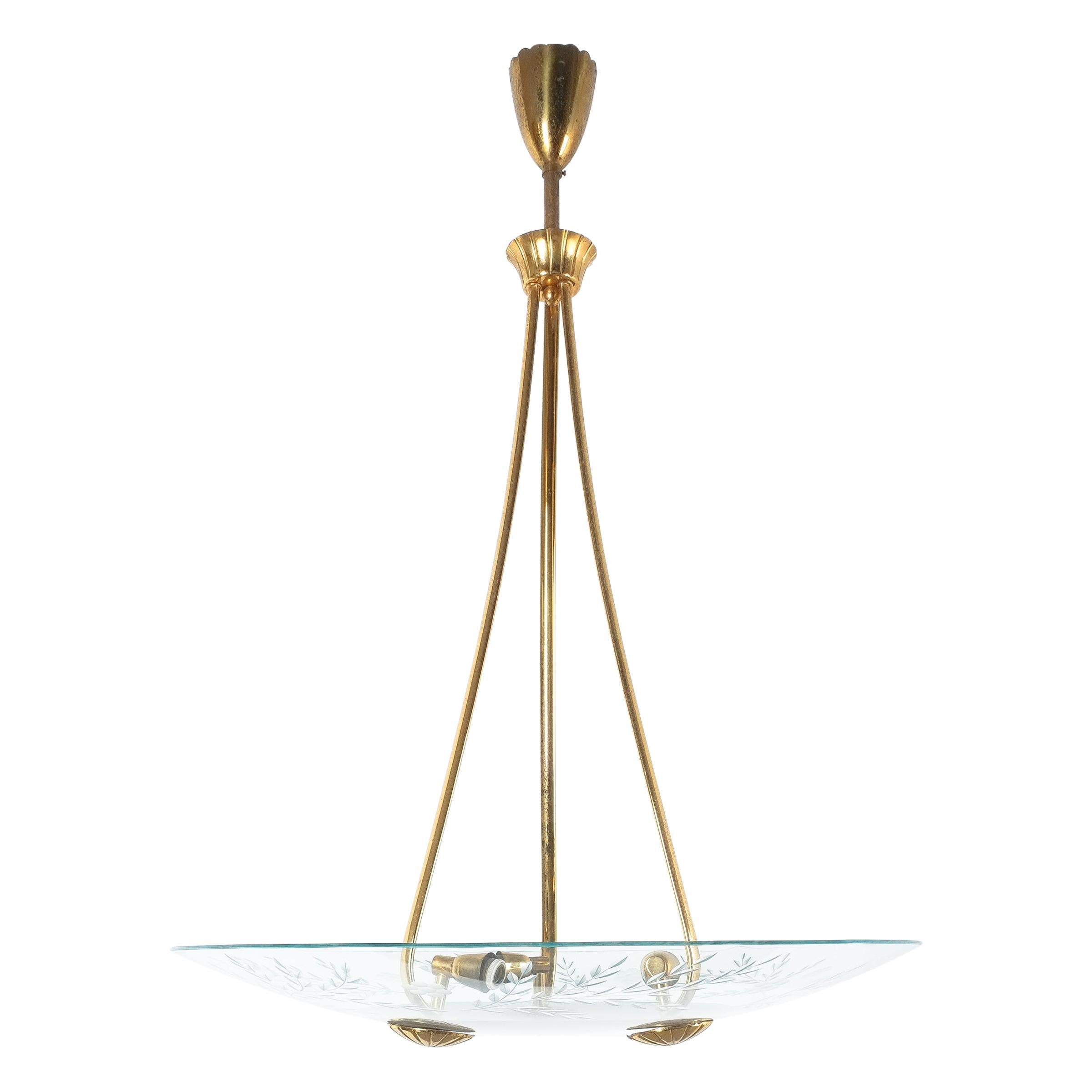 Glass Dome Chandelier Attributed to Luigi Brusotti, circa 1945, Italy