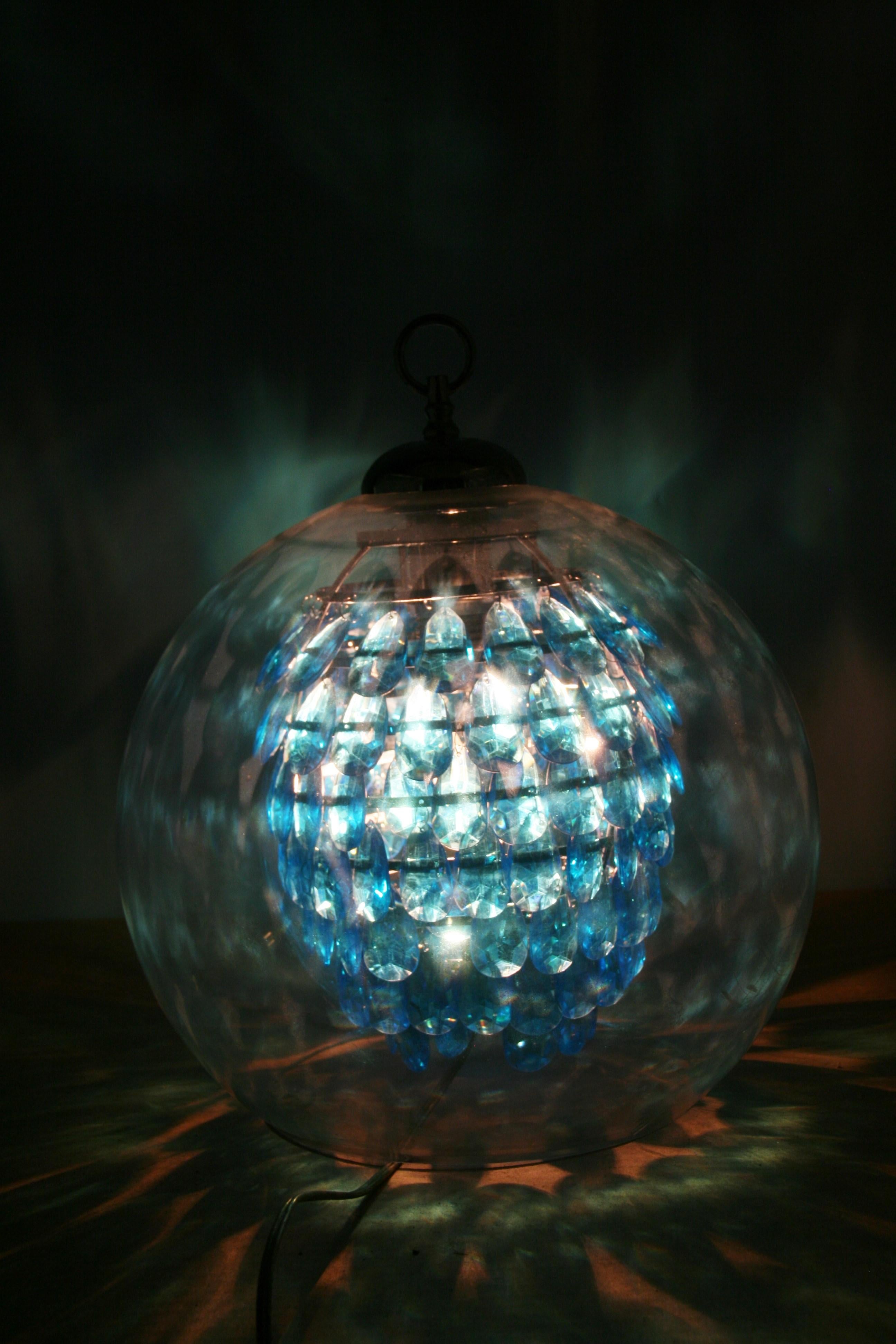 Glass Dome Pendant with Blue Acrylic Prisms 1