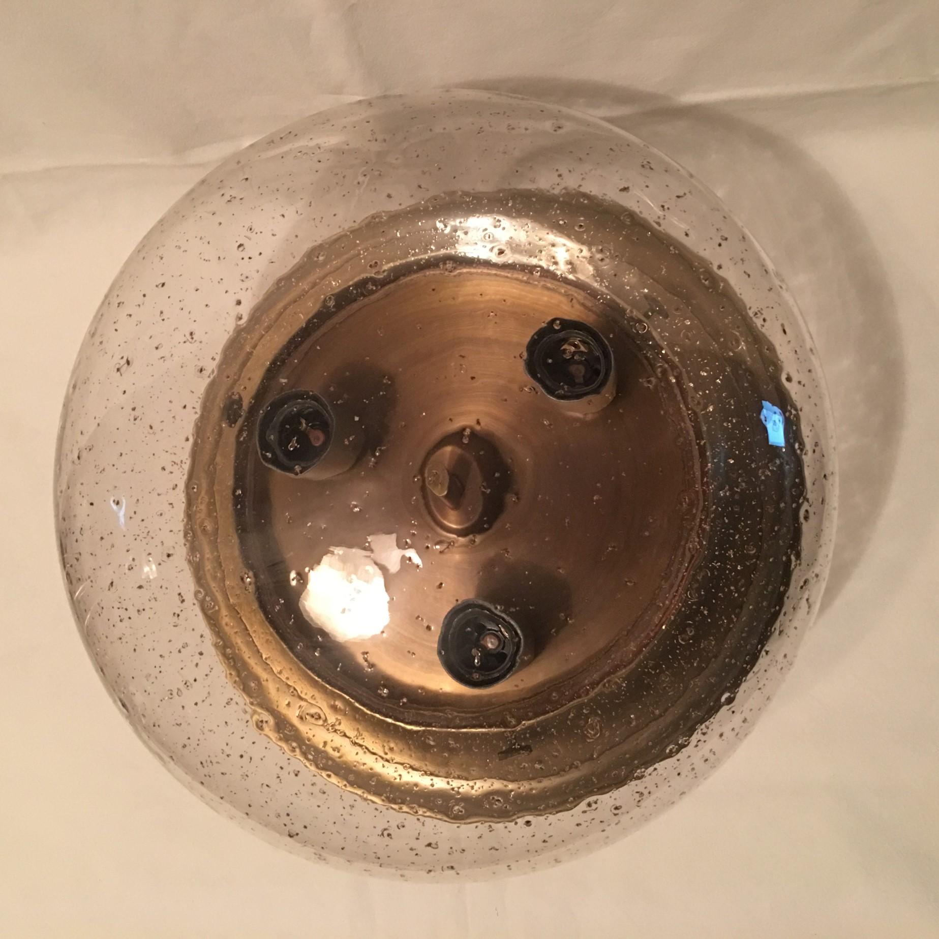 Glass Domed Brass Flush Mount from Germany In Good Condition For Sale In Frisco, TX